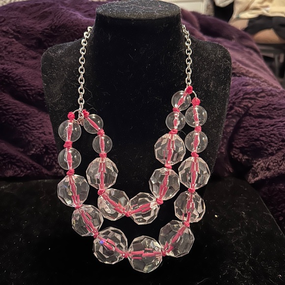 Vintage Jewelry - Vintage Pink and Silver chunky Crystal Necklace